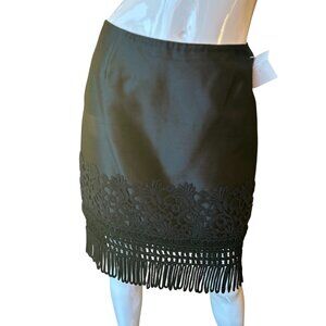 Vintage Y2K Chetta B Crocheted Fringe Black Short Evening Skirt Size 4 100% Silk